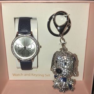 Silver and Navy Blinged Dog Keychain